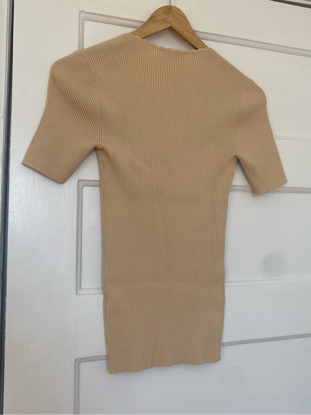 Sandro Beige Rib Knit Sweetheart Top - Picture 7 of 12